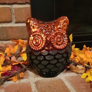 Glittery Orange and Black Owl Figurine